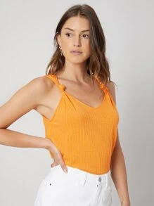 SHEIN Recycled Polyester Ribbed Top - Orange - View 4