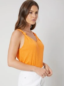 SHEIN Recycled Polyester Ribbed Top - Orange - View 5
