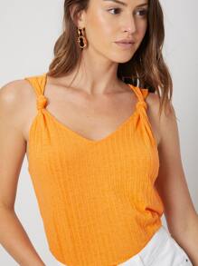SHEIN Recycled Polyester Ribbed Top - Orange - View 6