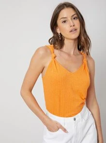 SHEIN Recycled Polyester Ribbed Top - Orange - View 7