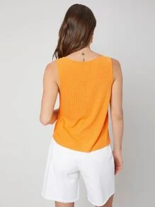 SHEIN Recycled Polyester Ribbed Top - Orange - View 8
