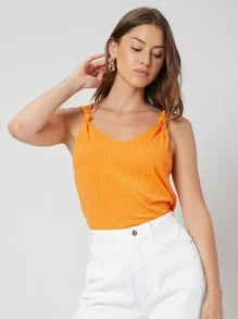 SHEIN Recycled Polyester Ribbed Top - Orange - View 9