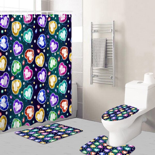 

1pc Heart Print Bath Mat Or Shower Curtain, Multicolor