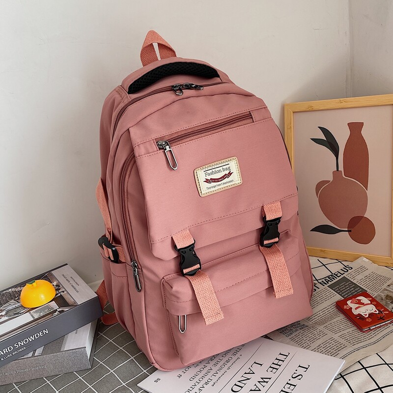 

Buckle Decor Pocket Front Backpack, Pink