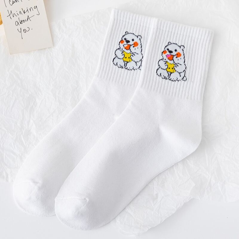 

Cartoon Pattern Crew Socks, White