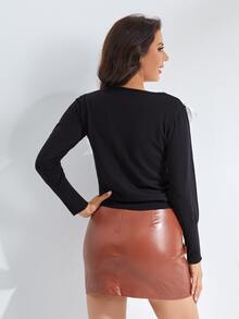 SHEIN Jersey de cuello con encaje exagerado - Negro - Ver 2