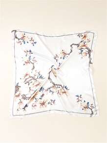 波西米亞風花卉印花圍巾 - 白色 - 查看 2