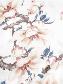 波西米亞風花卉印花圍巾 - 白色 - 查看 3