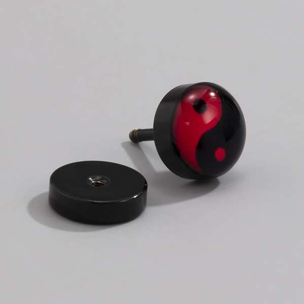 

Men Yin & Yang Pattern Earrings, Black