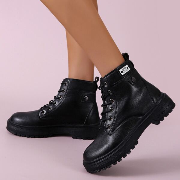 

Lace-up Front Ankle Boots, Black