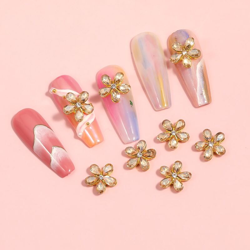 

5pcs Rhinestone Flower Design Nail Art Decoration, Champagne