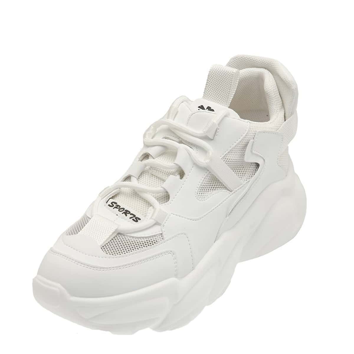 

Lace-up Front Mesh Chunky Sneakers, White