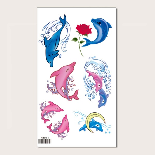 

1sheet Cartoon Dolphin Tattoo Sticker, Multicolor
