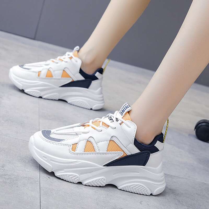 

Lace-up Front Letter Graphic Mesh Chunky Shoes, Blue