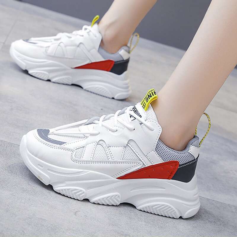 

Lace-up Front Letter Graphic Wide Fit Chunky Shoes, Red