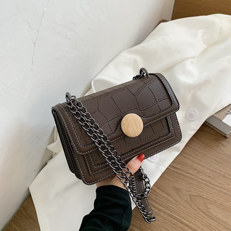 

Croc Embossed Chain Strap Bag, Coffee brown