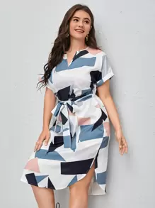 SHEIN Clasi Đầm Plus Size Thắt lưng Hình học Giải trí - Nhiều màu - Xem 3