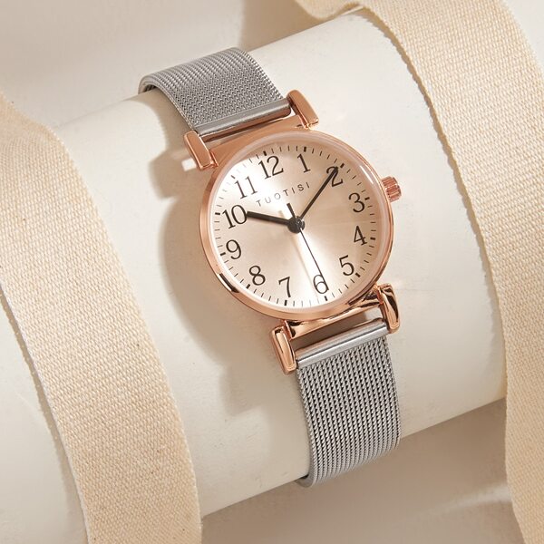 

Mesh Strap Round Pointer Quartz Watch
