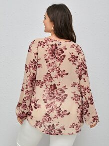 SHEIN LUNE Áo sơ mi Plus Size Thắt nút Hoa Tất cả trên in Giải trí - Nhiều màu - Xem 2