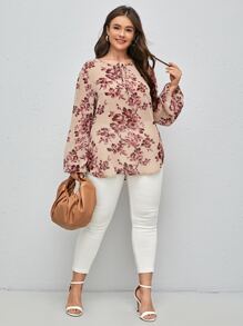 SHEIN LUNE Áo sơ mi Plus Size Thắt nút Hoa Tất cả trên in Giải trí - Nhiều màu - Xem 3