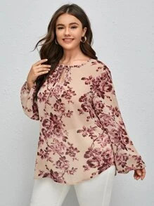 SHEIN LUNE Áo sơ mi Plus Size Thắt nút Hoa Tất cả trên in Giải trí - Nhiều màu - Xem 4