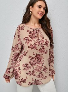 SHEIN LUNE Áo sơ mi Plus Size Thắt nút Hoa Tất cả trên in Giải trí - Nhiều màu - Xem 5