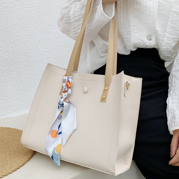 

Scarf Decor Tote Bag, White