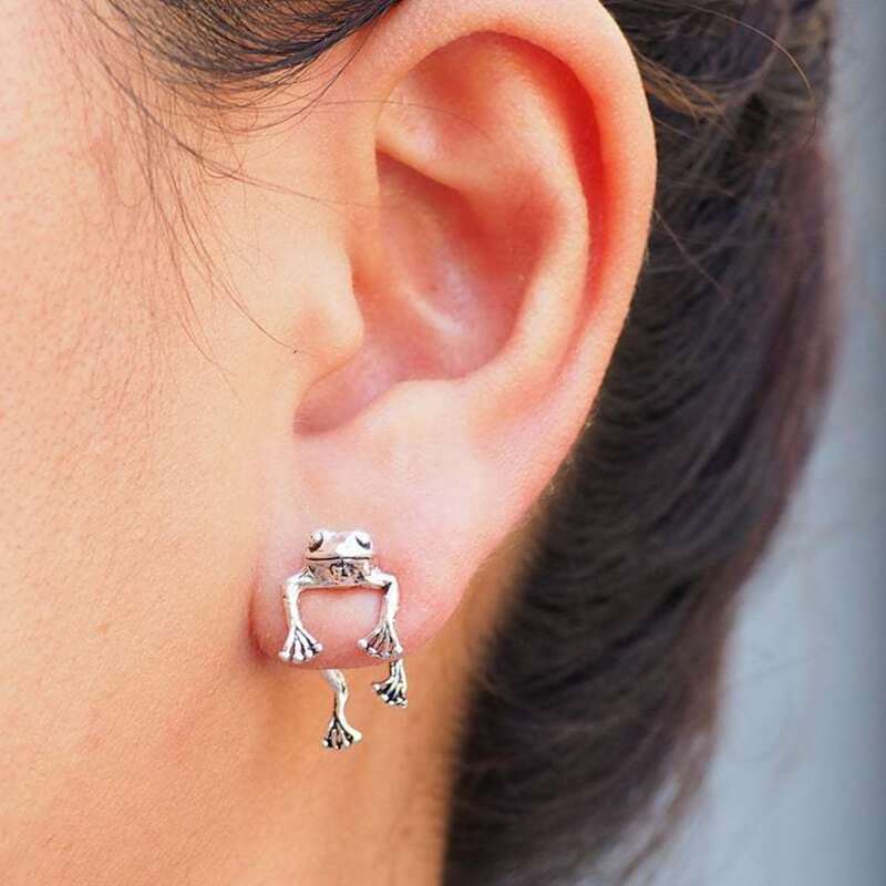 

Frog Design Earrings, Silver
