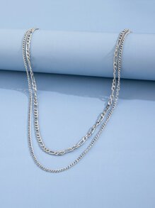 Minimalist Layered Necklace - Silver - View 3