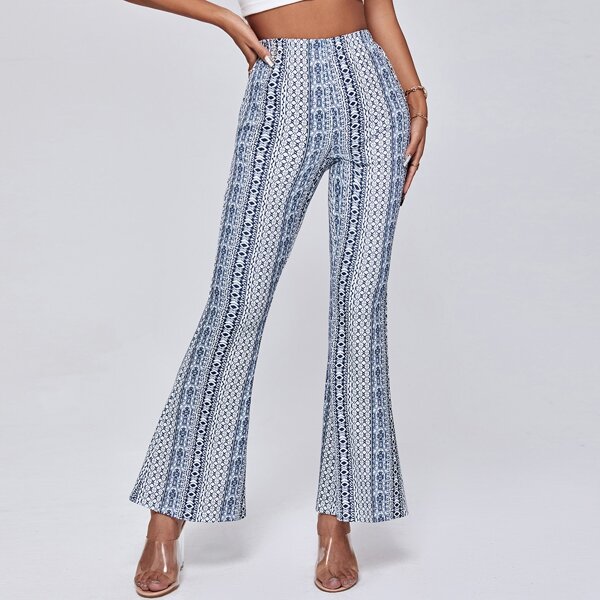

Geo Print High Waist Flared Leg Pants, Multicolor
