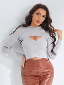 SHEIN Suéter con abertura súper corto con top tejido - Gris Claro - Ver 1