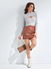 SHEIN Suéter con abertura súper corto con top tejido - Gris Claro - Ver 3