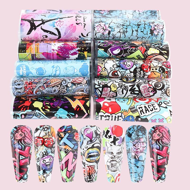 

10rolls Cartoon Graphic Nail Art Sticker, Multicolor