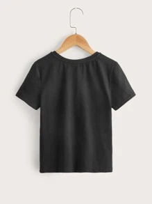 SHEIN Girls Letter & Rocket Print Tee - Black - View 2