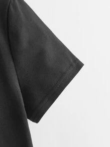 SHEIN Girls Letter & Rocket Print Tee - Black - View 3