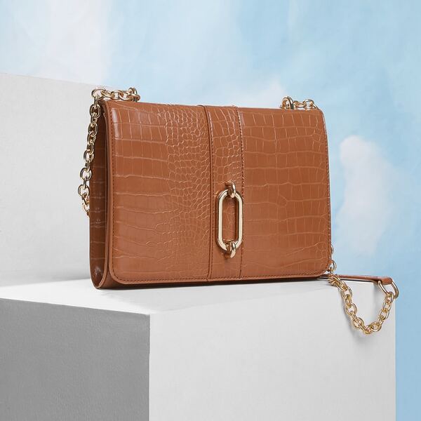 

Croc Embossed Chain Bag, Brown