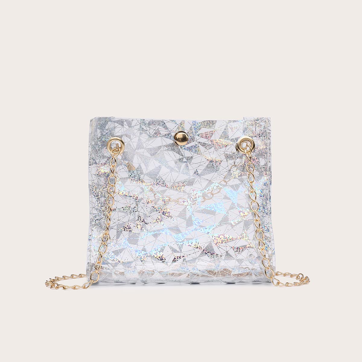 

Geometric Pattern Chain Strap Bag, White