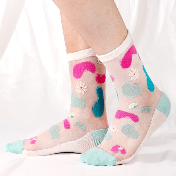 

Flower Print Crew Socks, Multicolor