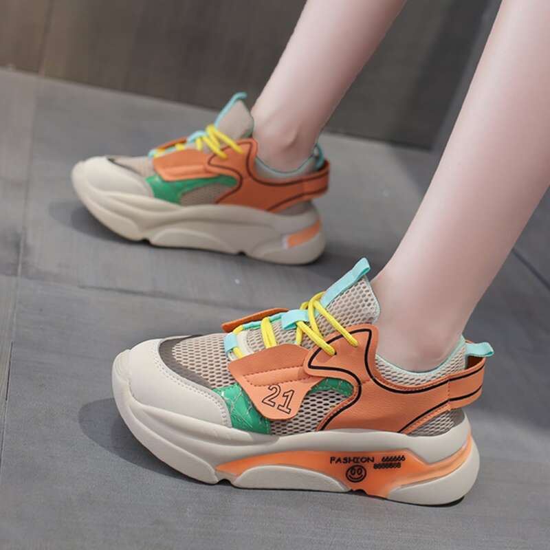 

Colorblock Lace-up Front Chunky Sneakers, Orange