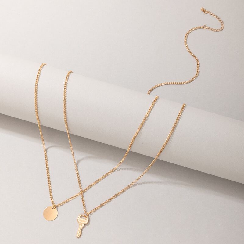 

2pcs Geo Pendant Chain Necklace, Gold