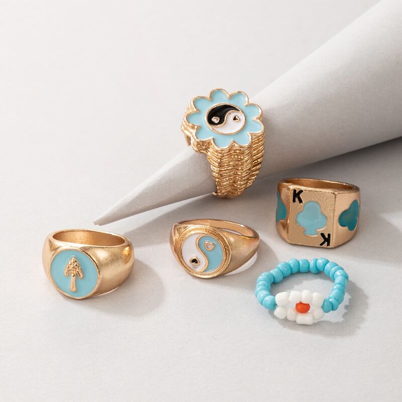 

5pcs Yin & Yang Detail Ring, Gold