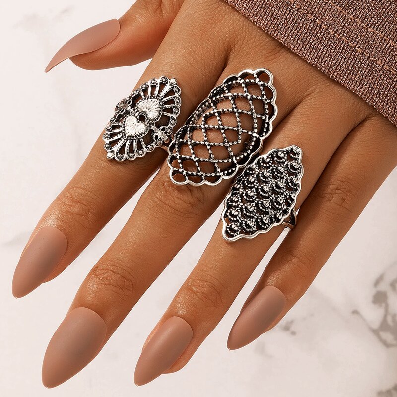 

3pcs Hollow Out Ring, Silver