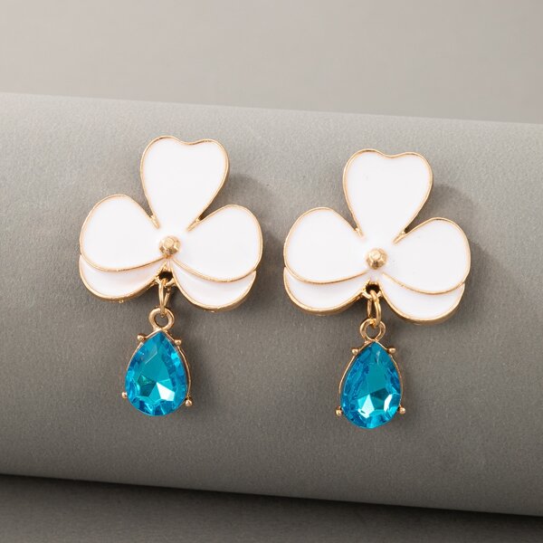 

Flower & Water-drop Rhinestone Decor Earrings, Multicolor