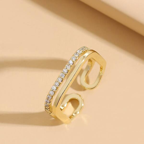 

Rhinestone Decor Cuff Ring, Gold