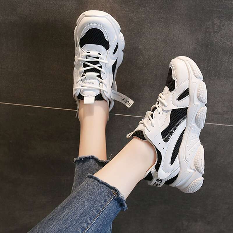 

Two Tone Lace-up Front Sneakers, Black