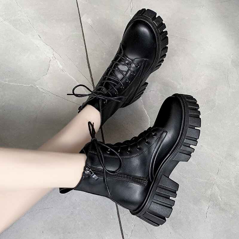 

Side Zipper Combat Boots, Black