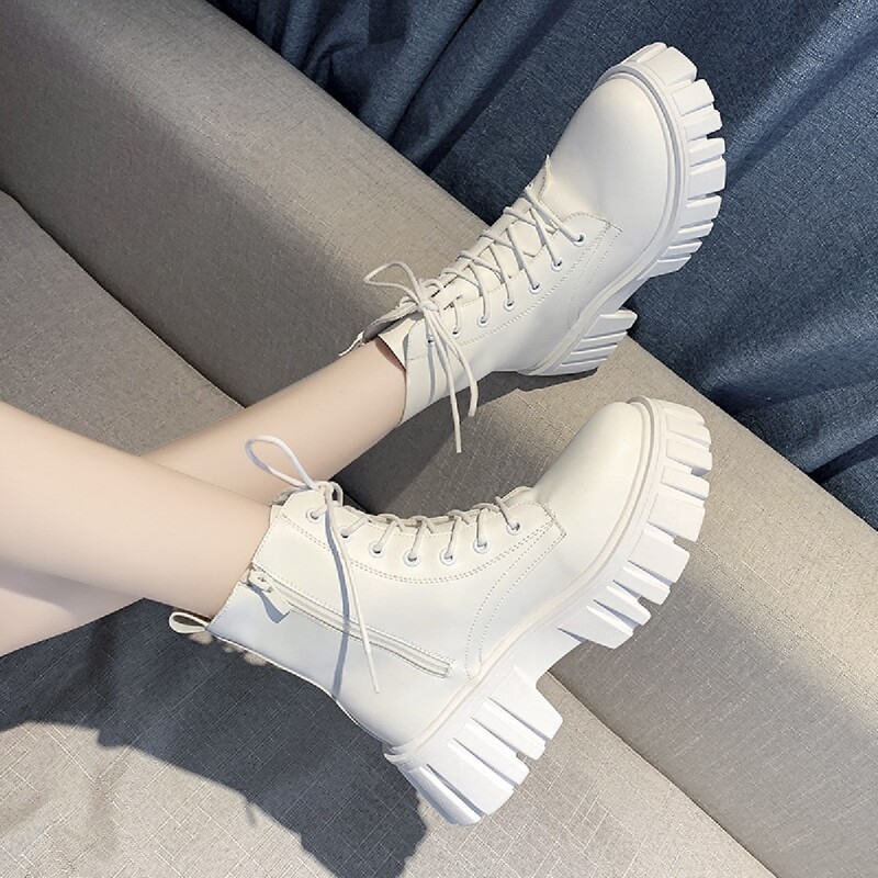 

Side Zipper Combat Boots, White