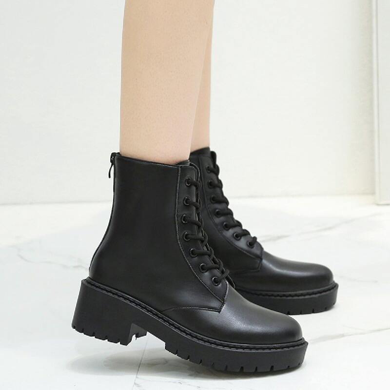 

Lace-up Front Chunky Heeled Boots, Black