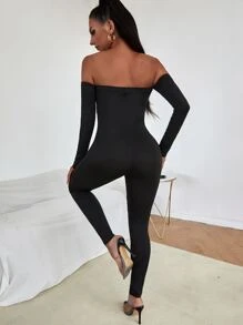 SHEIN SXY Off Shoulder Bodycon Jumpsuit - Black - View 2