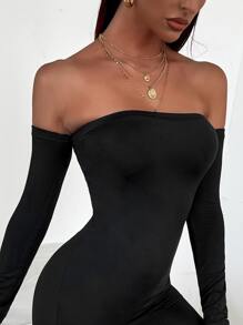 SHEIN SXY Off Shoulder Bodycon Jumpsuit - Black - View 4
